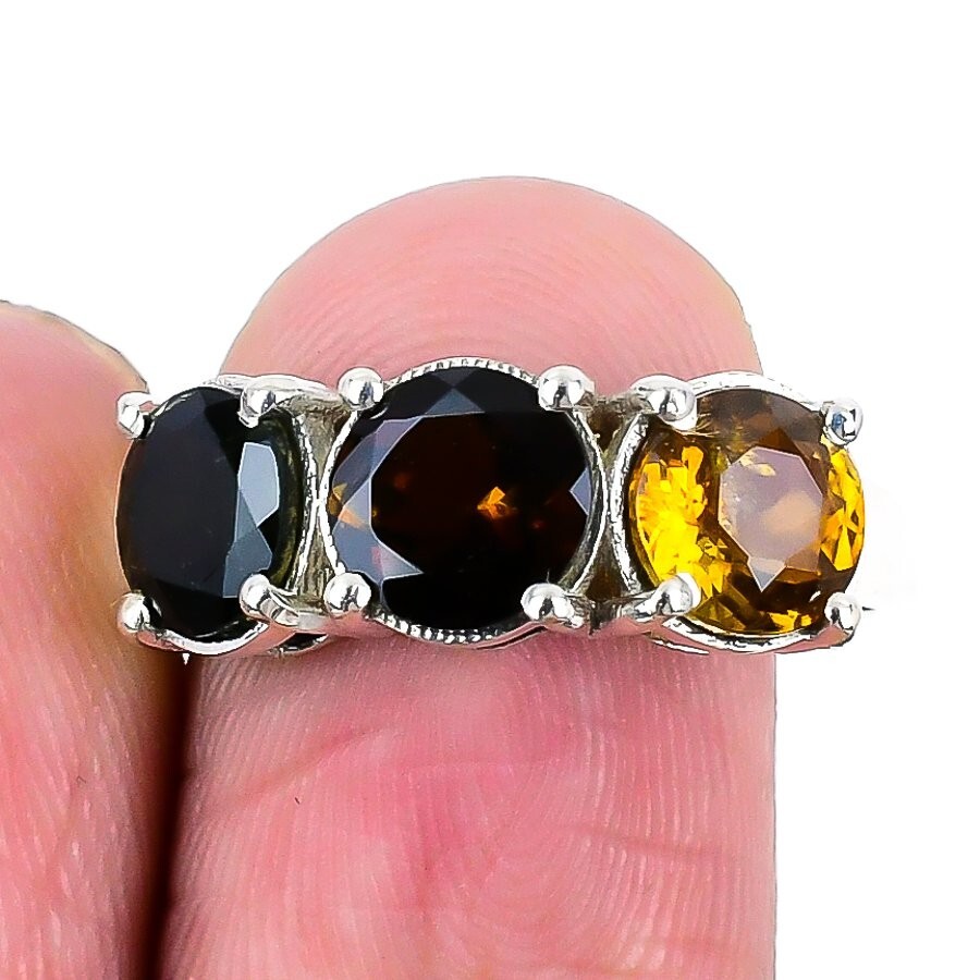 Halloween Deal Tourmaline Gemstone Solid Sterling Silver Cluster Ring Size 8.5