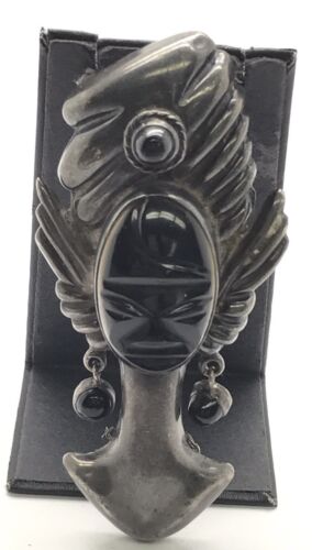 Vintage Old Mexico Black Onyx Tribal Curved Lady … - image 1