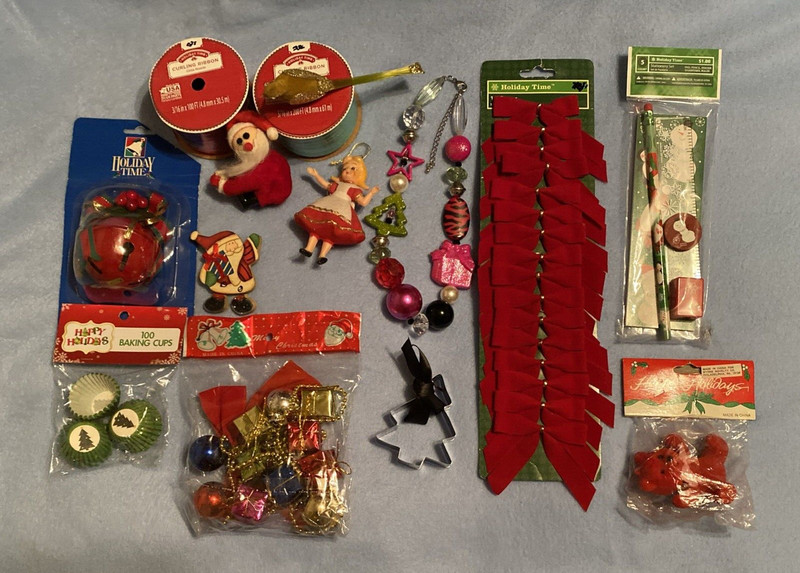 13 Christmas New & Vintage Ornaments Stocking Stuffers Necklace Baking Cups LOOK