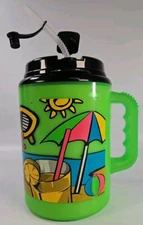 Betras USA Vintage 52 oz Giant Travel Drink Mug Summer Fun NEON GREEN Retro