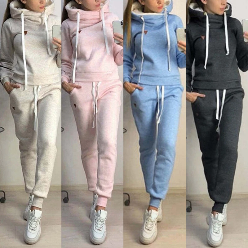 2Pcs Women Casual Tracksuit Hoodie Sweatshirt Tops Pants Set Sports Sweat  Suit | eBay