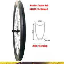 45x28mm 700C Carbon Road Bike Front Wheel Novatec D411CB Center Lock Hub