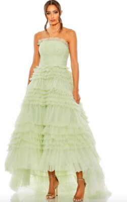 mac duggal green ruffle dress Mac Duggal Ruffle Tiered Cut-Out Chiffon Gown - Blue
