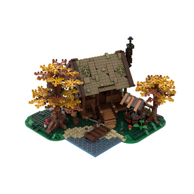 MOC: Modular Building: Hut Cabin Model with Interior and Tree 1371 Pieces