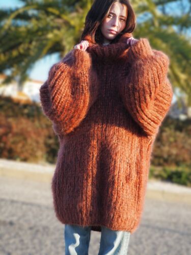 Mohair Sweater Thick Oversize Brown 100% Natural Mohair Yarn by Lanaknittings - Picture 3 of 10