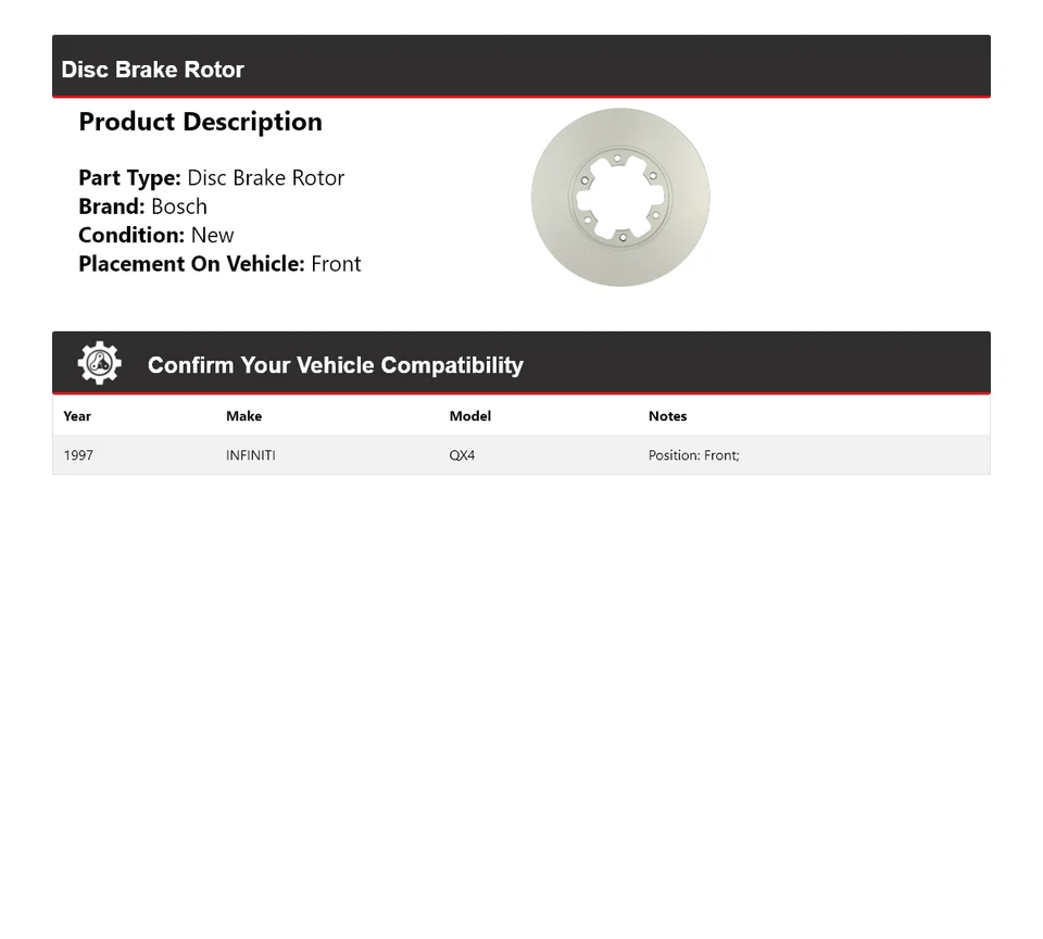 Rotor de freno de disco delantero para Infiniti QX4 1997 Bosch QuietCast Foto 2 de 4