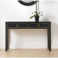 Shanghai Oriental Painted Furniture Black Large Console Hall Table With Drawers Shanghai Oriental Painted Furniture Black Large Console Hall Table With Drawers