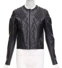 Givenchy Crystal Studded Embellished Hidden Black Leather Moto Jacket