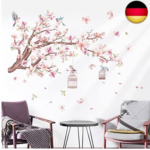 wondever Wandtattoo Blumen Rosa Magnolie Wandaufkleber Vögel auf Ast Baum - Bild 3 von 5