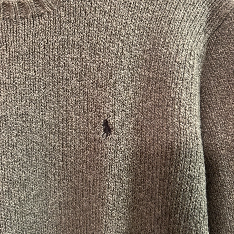 Polo Ralph Lauren Chunky Knit Sweater Men's Size L Gray Logo Vintage 90s - Image 3 of 4