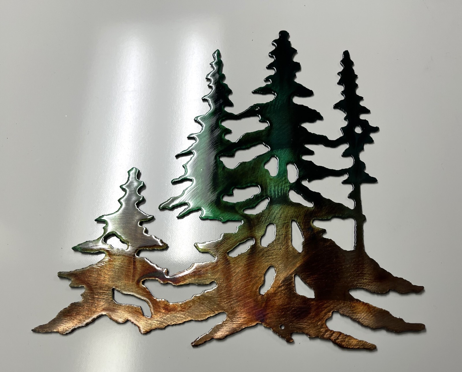 Trees in copper Metal Wall Art Decor 14" tall Green Marbled