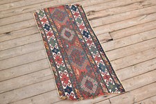 Tappeto Caucasico 18''x38'' +100 Età ANTICO Frammento Sumak Kilim 47x97 cm