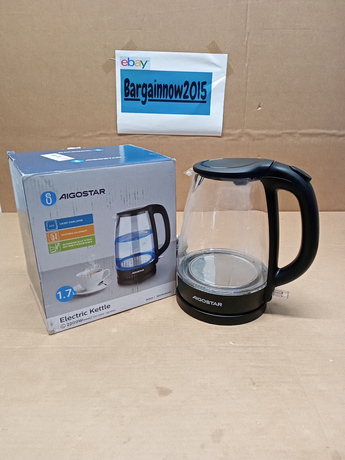 Aigostar Adam 30KHH - Glass Water Kettle with LED Lighting, 2200 Watts,