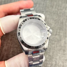 40MM 24 Hour Watch Case Solid Bezel Sapphire Glass Fit NH34 NH35 NH36 Strap Mod