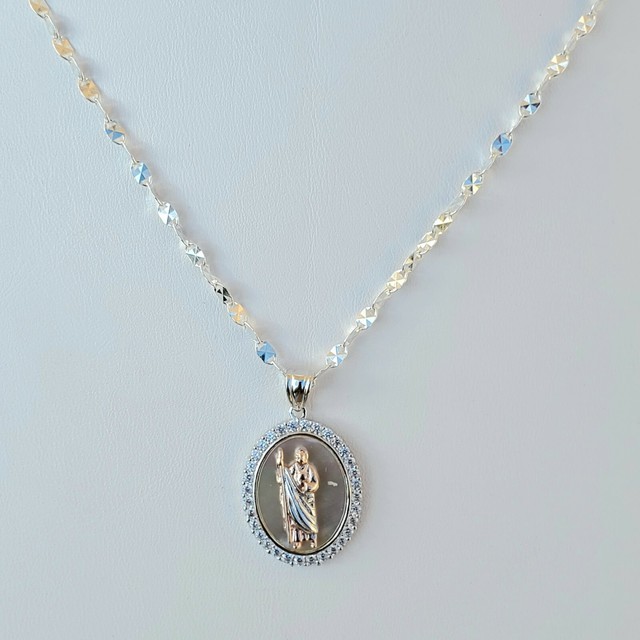 925 Sterling silver San Judas Pendant St Jude 20"Long Necklace women's