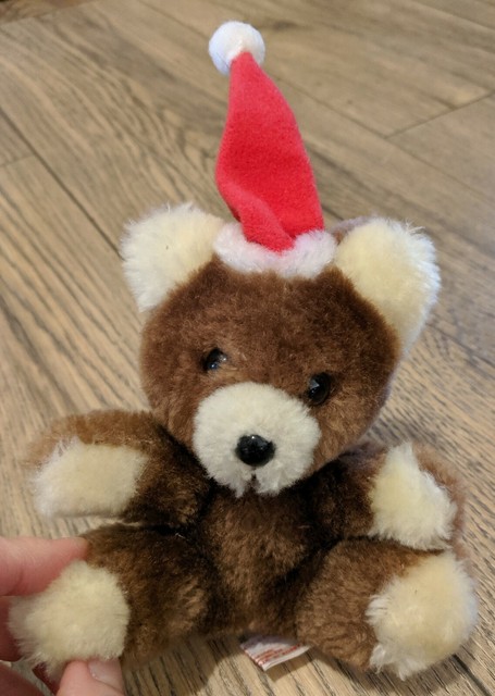 Vintage Russ Berrie Bear Christmas Stuffed Animal 5" Plush Clean Soft
