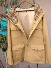 Vintage Lobo by Pendleton Men s Wool Coat 70's Jacket Size 42 Plaid Hoodie Lined