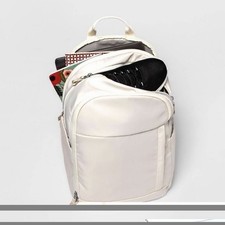 Cream Backpack Zip Closure with Inner and Outer Pockets