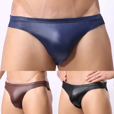 Slip slip sous vêtement cuir noir string sexy slip M~XL culotte - Photo 1/4