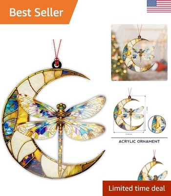 Enchanting Dragonfly Moon Hanging Ornament with Suncatcher Effect - Gift Ready