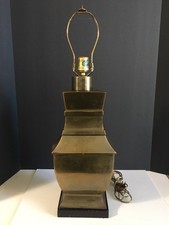 Vintage Paul Hanson Neoclassical Bronze Table Lamp Wood Base 26.5 Heritage Decor
