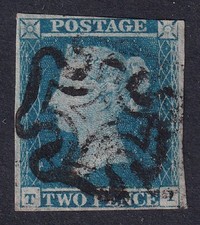 Product Image: GREAT BRITAIN 1841-51 QV 2d Blue SG 14e Used with Black MC (CV £275)