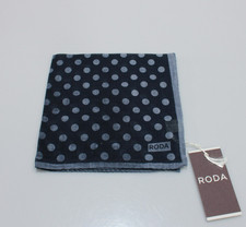Roda NWT 100 Cotton Pocket Square In Dark Blue w/ Blue Polka Dots