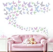 85Pcs Colorful Butterflies Wall Decals Cute Watercolor Pink Purple Butterflies P