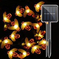 Solar Powered Honeybee Outdoor Lights, 30 LED 21 Ft Waterproof Fairy String Ligh