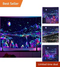 Enchanting Blacklight Mountain Tapestry - Glo...