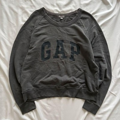 00'S Gap Logo Sweatshirt Gray Short Length Fade American Casual Old Clothes Japa
