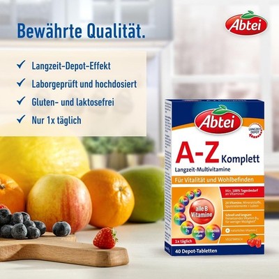Abtei A-Z Komplett Langzeit-Multivitamine Nahrungsergänzungsmittel 40 Tabletten