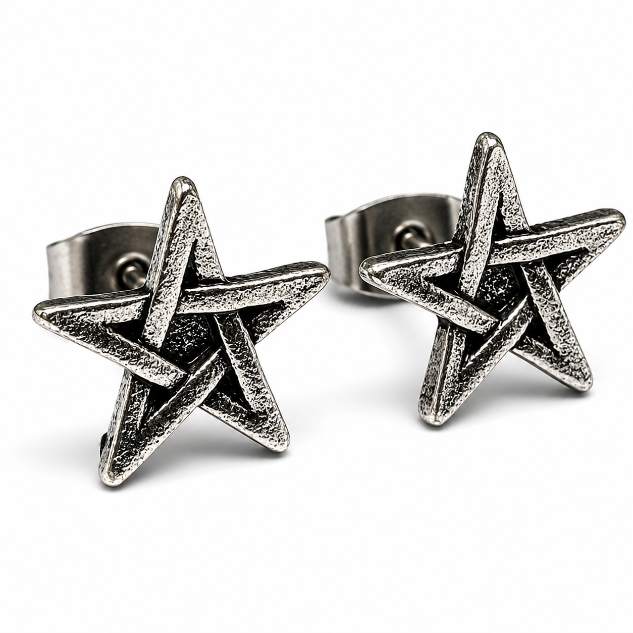 Pentacle Pentagram Earrings Wiccan Pagan Gothic Stud Earrings Pewter Gift