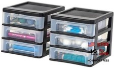 Plastic Stacking Desk Top 3-Drawer Storage Organizer, 2 Black Small - 2 Pack