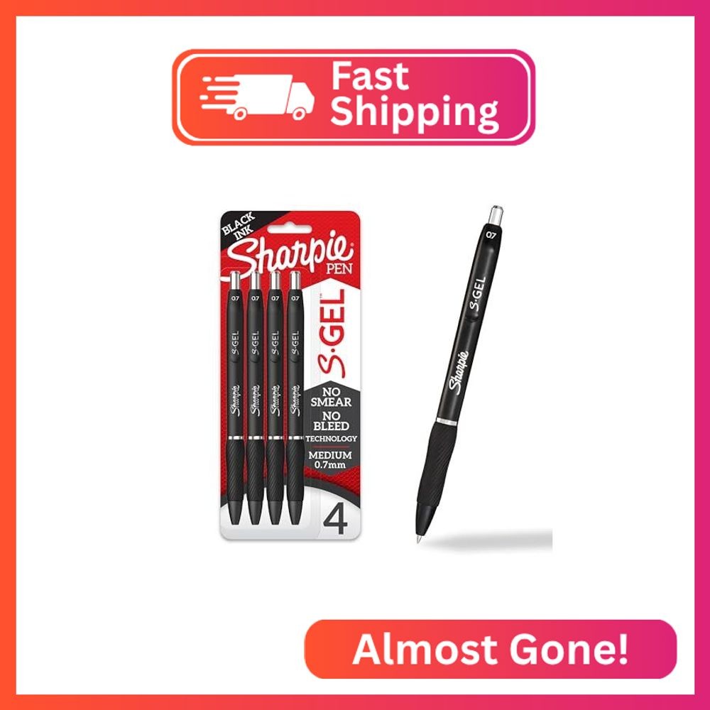 Sharpie S-Gel Pens, Medium Point (0.7mm), Black Ink, 4 Count - Ideal for Writing