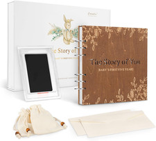 Wooden Keepsake Baby Memory Book Box Boys  Girls, First 5 Years Baby Milestone