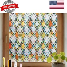 Window Privacy Film,Stained Glass Decorative Static Cling,UV Block Heat Contr...