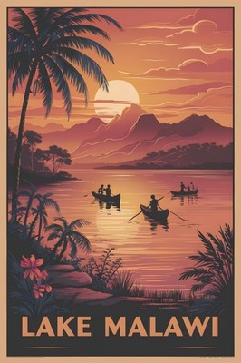 Lake Malawi Vintage Travel Poster Print Retro Wall Art