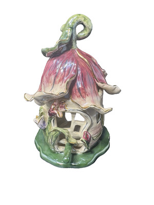 Blue Sky Clay Works 2001 Porcelain PINK Fairy House light candle EUC signed