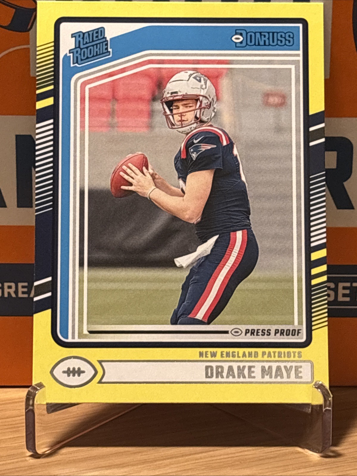 2024 Donruss Rated Rookie Drake Maye Yellow Press Proof New England Patriots