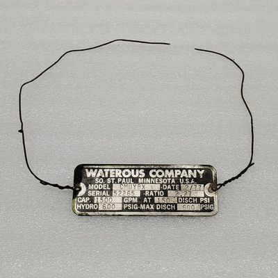 #ad Waterous Company Fire Truck Water Pump Emblem Badge Metal Nameplate OEM Vintage $59.00