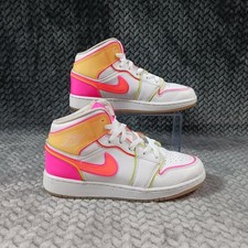 Nike Air Jordan 1 Mid GS Basketball Shoes Edge Glow White Pink Blast Size 6Y