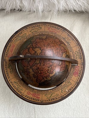 Vintage Old World Zodiac Astrology Wooden Desktop Globe w/ Stand