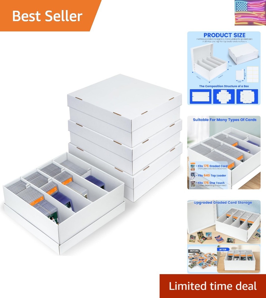 graded card storage box cardboard Foldable Cardboard Storage Boxes - Perfect for 176 PSA.Graded Cards, 4 Pack
