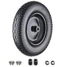 Wheelbarrow Tires 4.80 4.00-8 Flat Free 14.5 Inch Solid 5/8 3/4 Bearing Kit