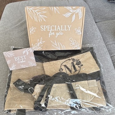 Monogram M Tote Bag Set with Floral Accents, Matching Pouches, Zip Closure