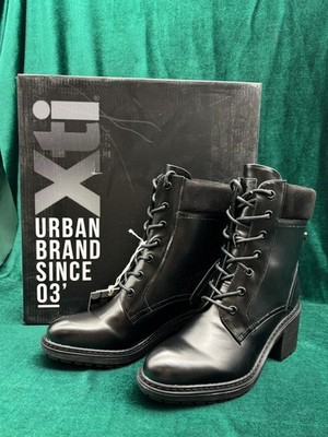 XTI Comfort Tech Damen EU 37 Blockabsatz Stiefel Schnürer Schwarz Vegan