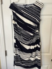 Chaps Navy And White Striped Ruched Cap Sleeve Dress Large