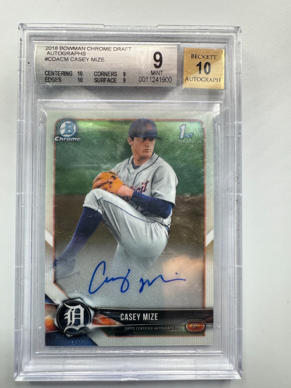 Casey Mize 1st Auto 2018 Bowman CDA-CM 1st Chrome Auto BGS 9 Auto 10