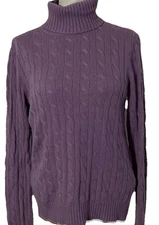 Eddie Bauer Sweater Women’s M Purple Cable Knit Rabbit Hair Blend Turtleneck